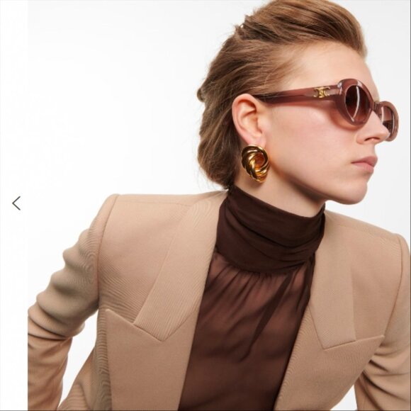 CELINE Triomphe 01 Sunglasses In Acetate BROWN CRYSTAL - Picture 1 of 7